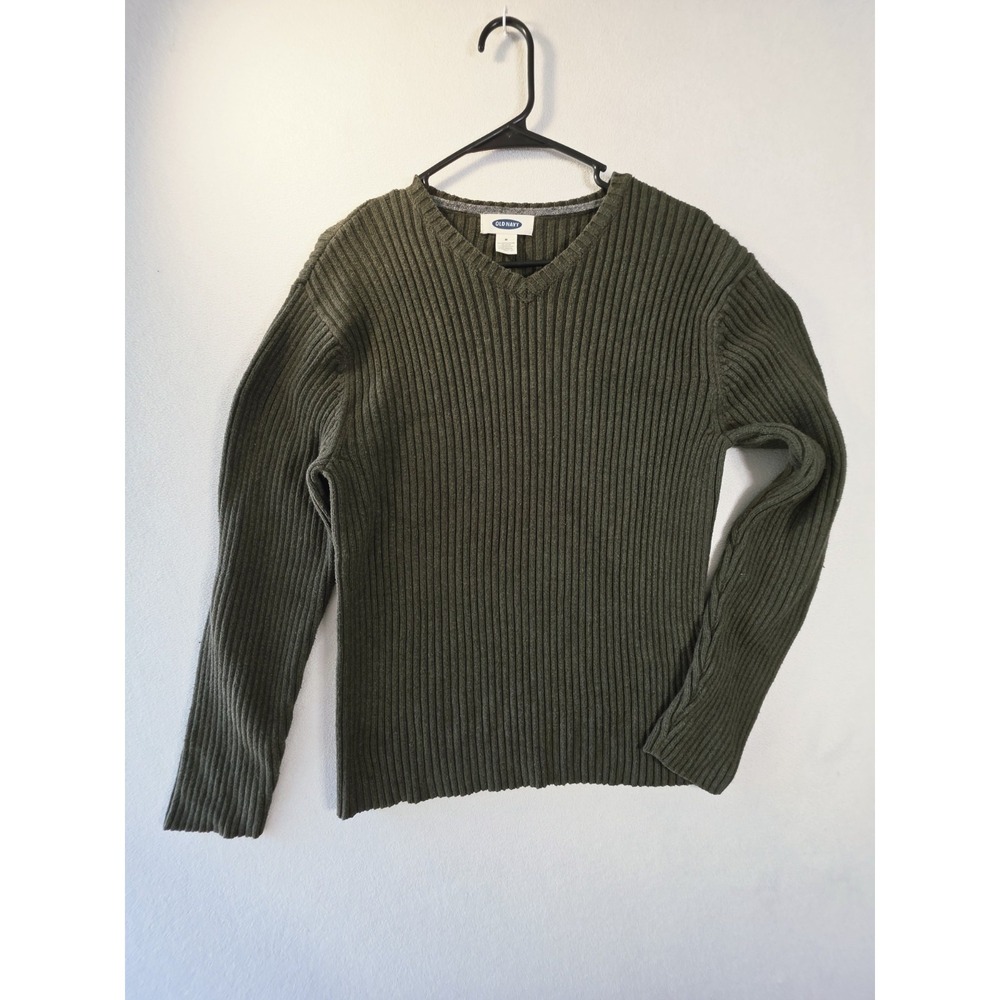 Old Navy Olive Green Ribbed Merino Wool Blend V-Neck Sweater Men Medium M